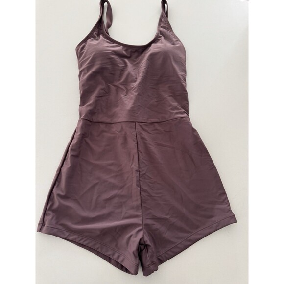 short romper Scoop Neck Sleeveless Active padded lined Gym Yoga Playsuit brown M - Picture 3 of 12